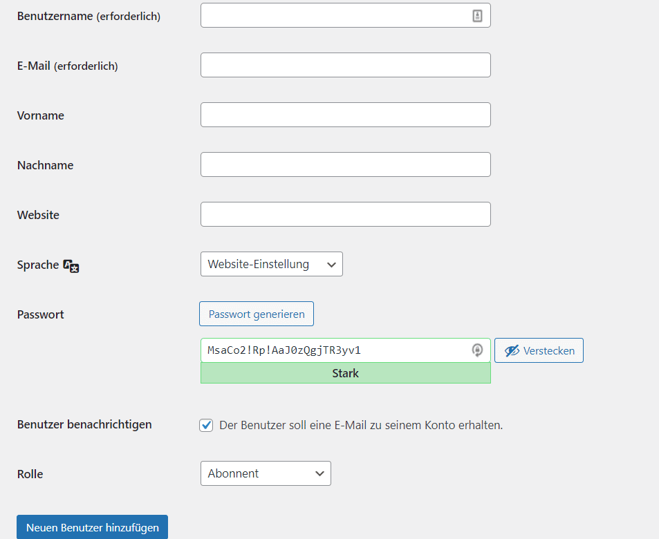 wordpress neuen benutzer hinzufuegen